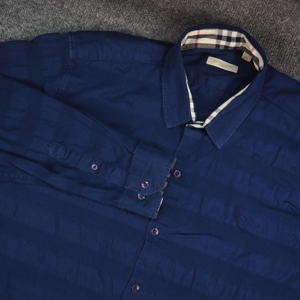 Burberry Brit Shirt Mens XXL Blue Striped Nova Check Long Sleeve Button Down